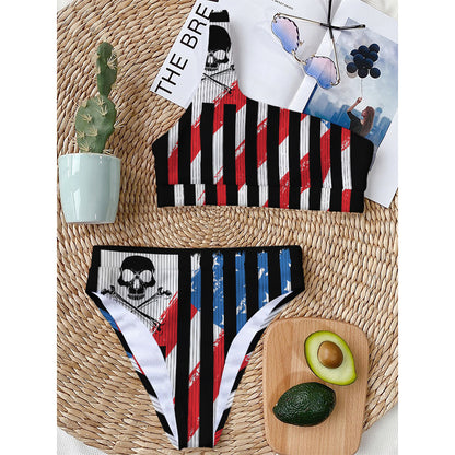 American Flag Freedom Life Print One Shoulder Bikini Top
