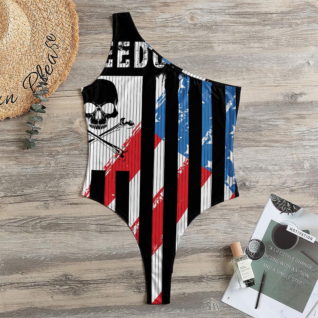 American Flag Freedom Life Print One Shoulder Bodysuit