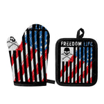 American Flag Freedom Life Print Oven Mitt And Pot Holder Set