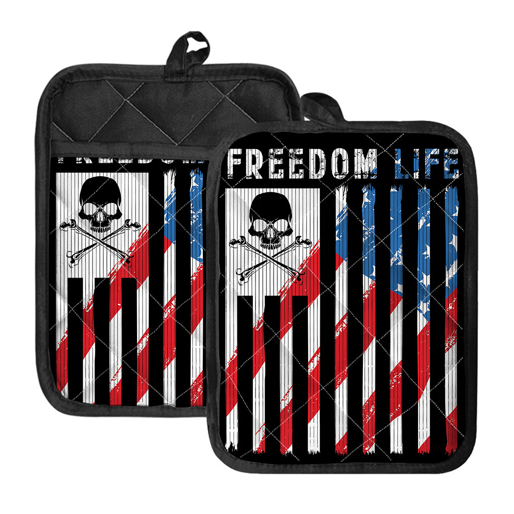 American Flag Freedom Life Print Pot Holders With Pocket