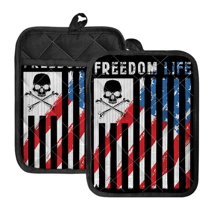 American Flag Freedom Life Print Pot Holders With Pocket