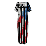 American Flag Freedom Life Print Short Sleeve Long Nightdress