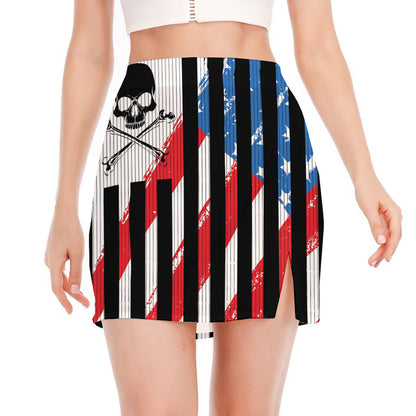 American Flag Freedom Life Print Side Slit Mini Skirt