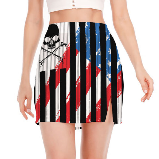 American Flag Freedom Life Print Side Slit Mini Skirt