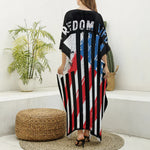 American Flag Freedom Life Print Silk V-Neck Kaftan Dress