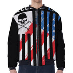 American Flag Freedom Life Print Zip Sleeve Bomber Jacket