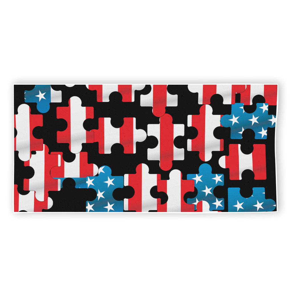 American Flag Jigsaw Puzzle Print Beach Towel