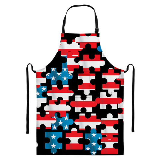 American Flag Jigsaw Puzzle Print Bib Apron With Pocket