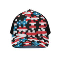 American Flag Jigsaw Puzzle Print Black Mesh Trucker Hat