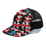 American Flag Jigsaw Puzzle Print Black Mesh Trucker Cap
