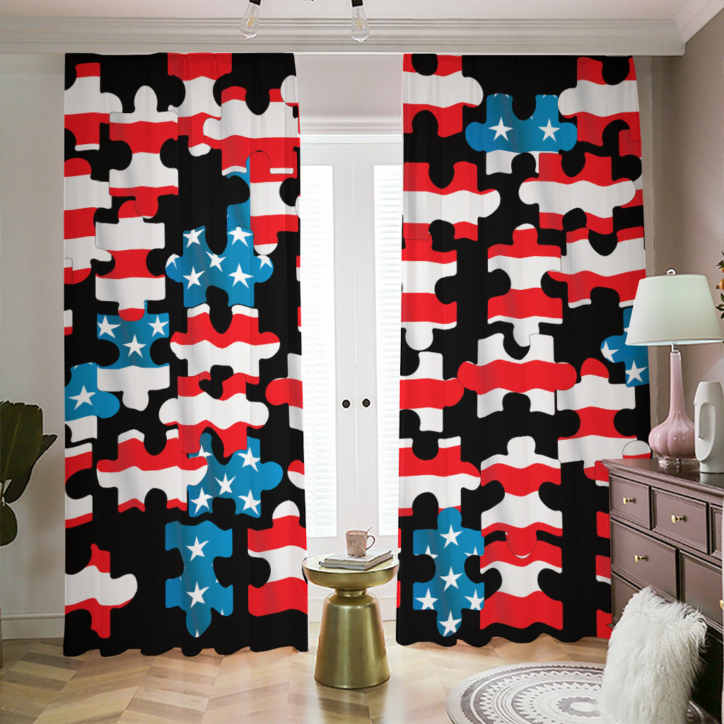 American Flag Jigsaw Puzzle Print Blackout Pencil Pleat Curtains