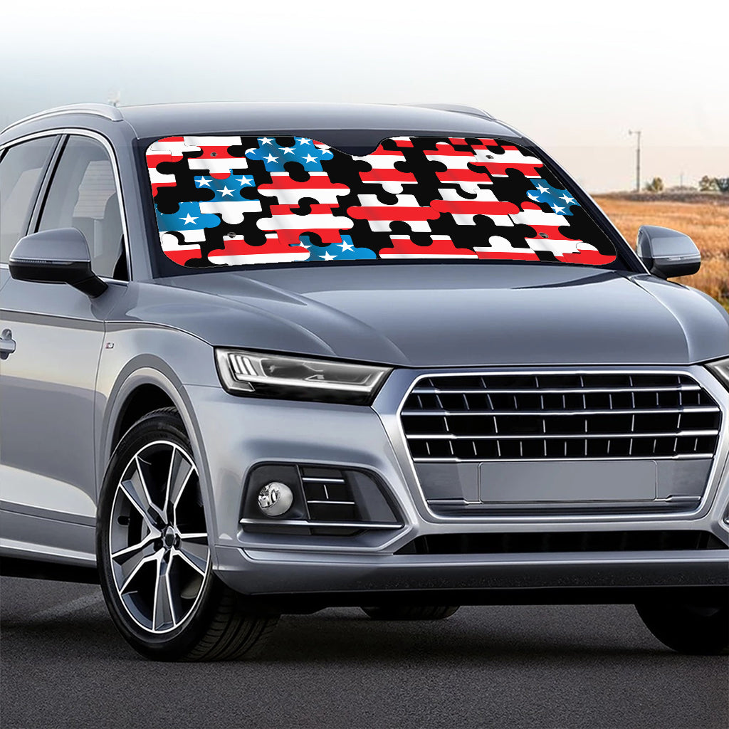 American Flag Jigsaw Puzzle Print Car Windshield Sun Shade