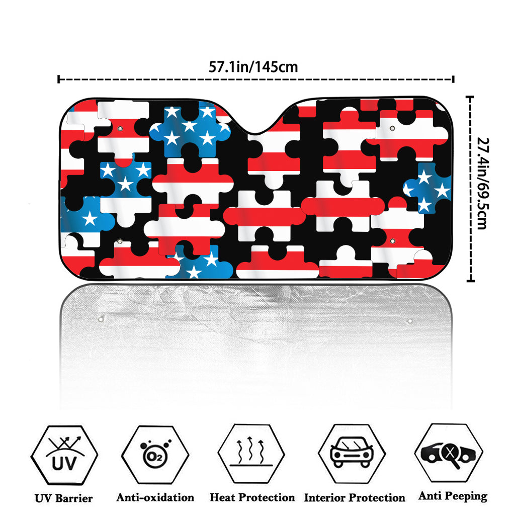 American Flag Jigsaw Puzzle Print Car Windshield Sun Shade