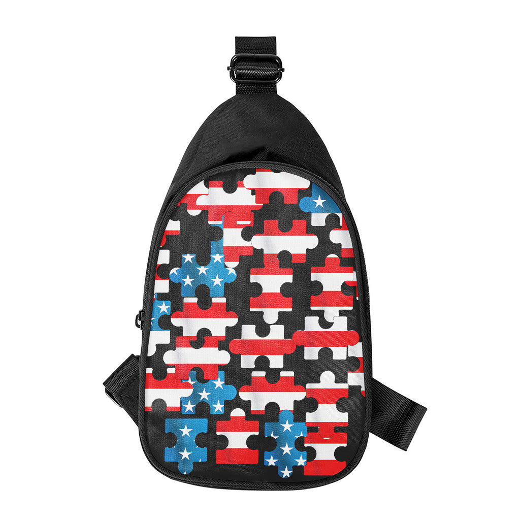 American Flag Jigsaw Puzzle Print Chest Bag