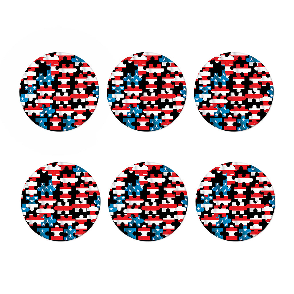 American Flag Jigsaw Puzzle Print Coaster Set