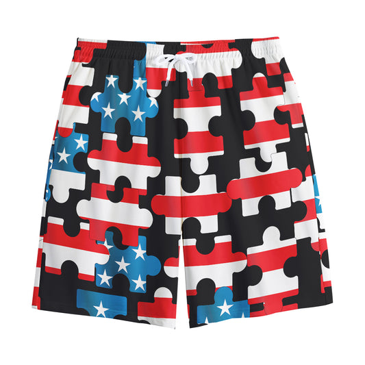 American Flag Jigsaw Puzzle Print Cotton Shorts