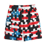 American Flag Jigsaw Puzzle Print Cotton Shorts
