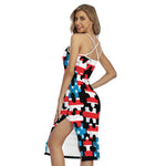 American Flag Jigsaw Puzzle Print Cross Back Cami Dress