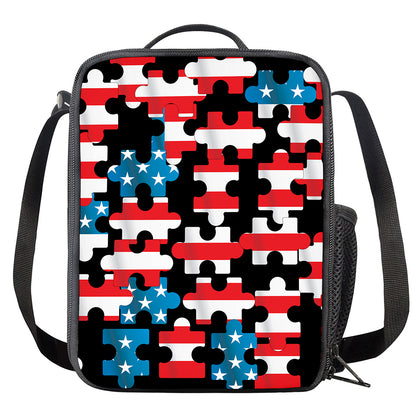 American Flag Jigsaw Puzzle Print Crossbody Lunch Bag