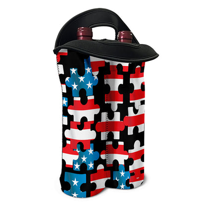 American Flag Jigsaw Puzzle Print Double Neoprene Wine Tote