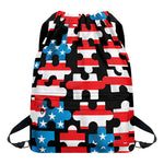 American Flag Jigsaw Puzzle Print Drawstring Backpack