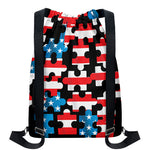 American Flag Jigsaw Puzzle Print Drawstring Backpack