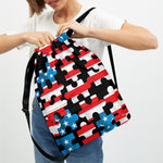 American Flag Jigsaw Puzzle Print Drawstring Backpack
