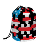 American Flag Jigsaw Puzzle Print Drawstring Makeup Bag