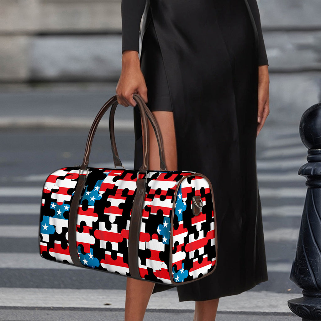 American Flag Jigsaw Puzzle Print Duffle Bag