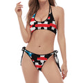 American Flag Jigsaw Puzzle Print Halter Scoop Tie Side Bikini
