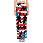 American Flag Jigsaw Puzzle Print High Slit Maxi Skirt
