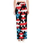 American Flag Jigsaw Puzzle Print High Slit Maxi Skirt