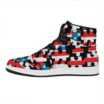 American Flag Jigsaw Puzzle Print High Top Leather Sneakers