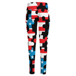American Flag Jigsaw Puzzle Print High-Waisted Pocket Leggings