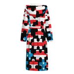 American Flag Jigsaw Puzzle Print Hooded Bathrobe