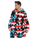 American Flag Jigsaw Puzzle Print Hoodie Blanket