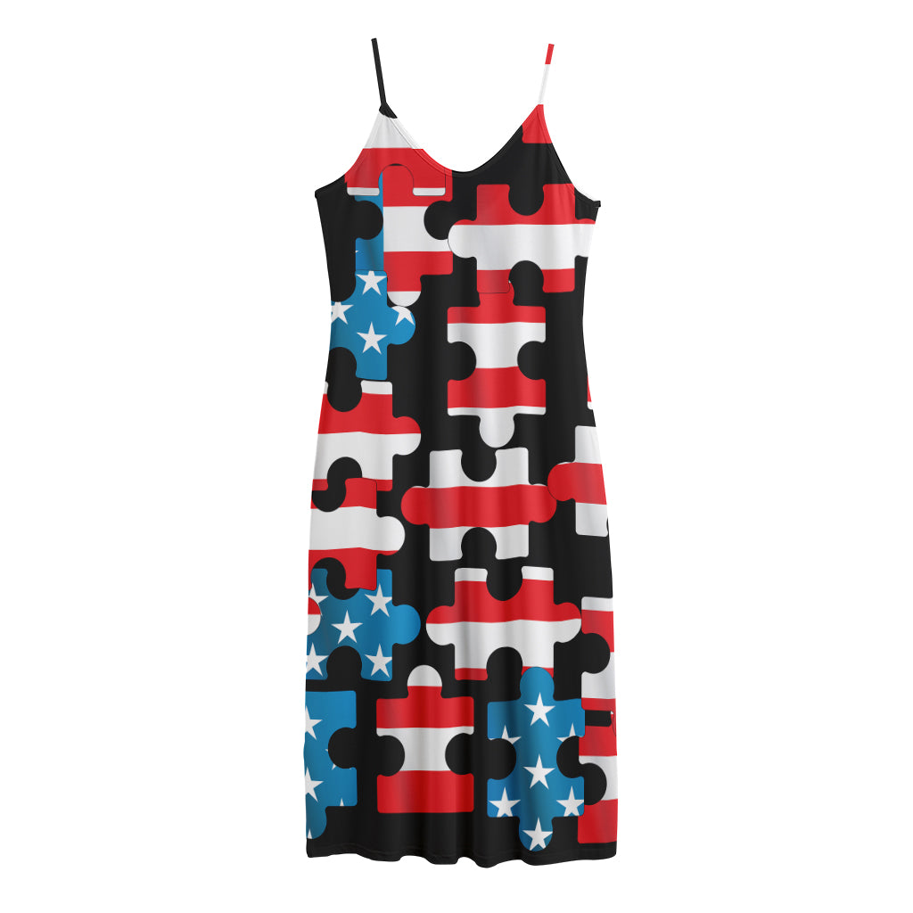 American Flag Jigsaw Puzzle Print Jersey Midi Cami Dress