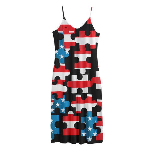 American Flag Jigsaw Puzzle Print Jersey Midi Cami Dress