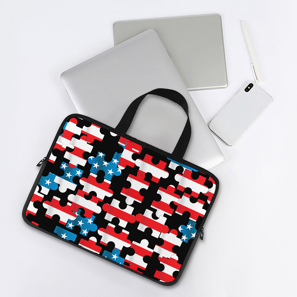 American Flag Jigsaw Puzzle Print Laptop Sleeve With Handle