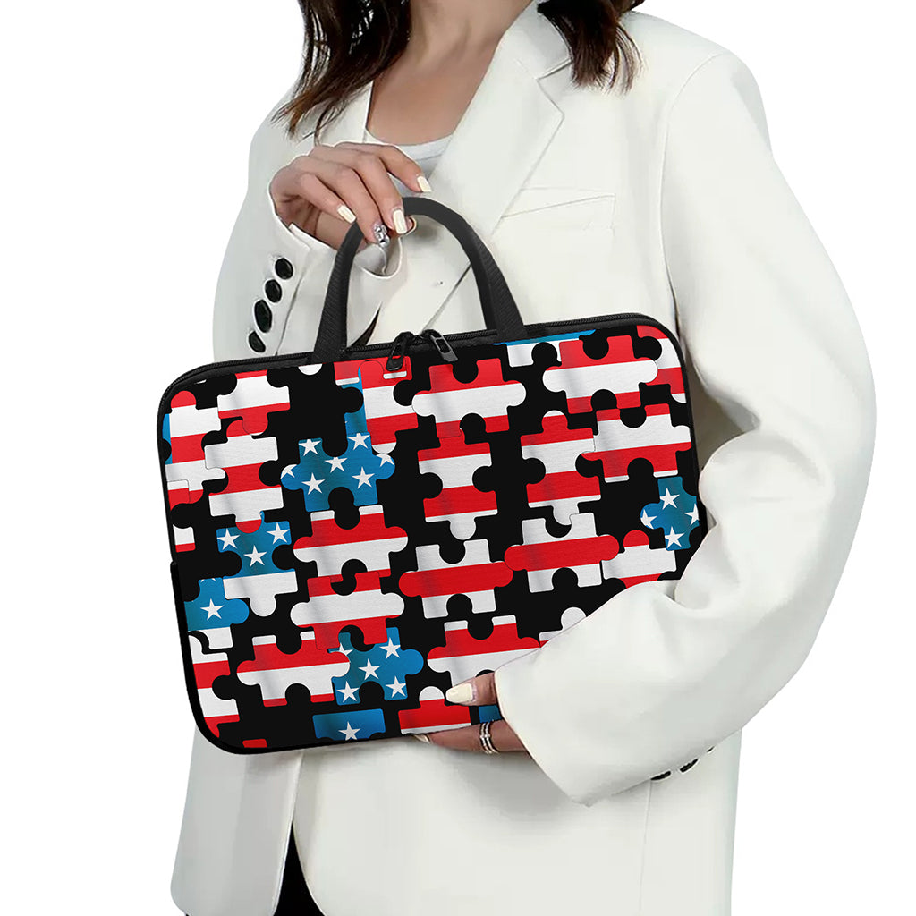 American Flag Jigsaw Puzzle Print Laptop Sleeve With Handle