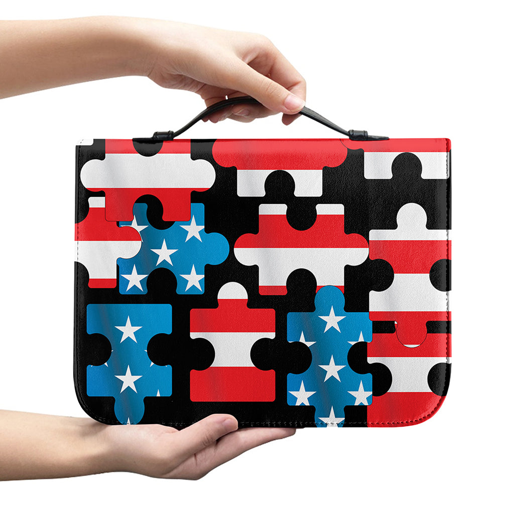 American Flag Jigsaw Puzzle Print Leather Bible Cover