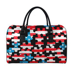 American Flag Jigsaw Puzzle Print Leather Duffle Bag