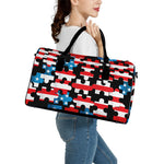 American Flag Jigsaw Puzzle Print Leather Duffle Bag