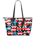 American Flag Jigsaw Puzzle Print Leather Tote Bag With Zipper