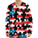 American Flag Jigsaw Puzzle Print Long Sleeve Baseball Jersey