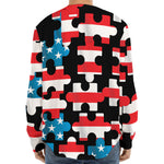 American Flag Jigsaw Puzzle Print Long Sleeve Baseball Jersey