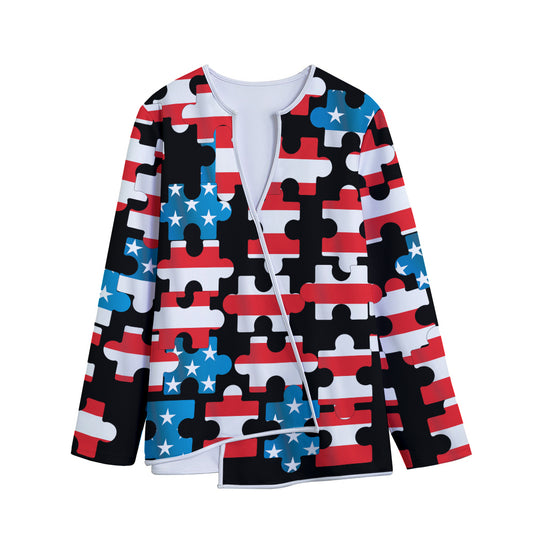 American Flag Jigsaw Puzzle Print Long Sleeve Short Coat