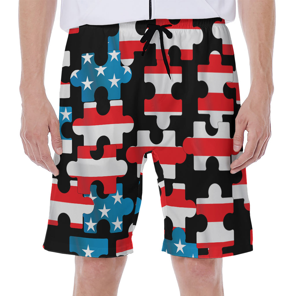 American Flag Jigsaw Puzzle Print Men's Beach Shorts