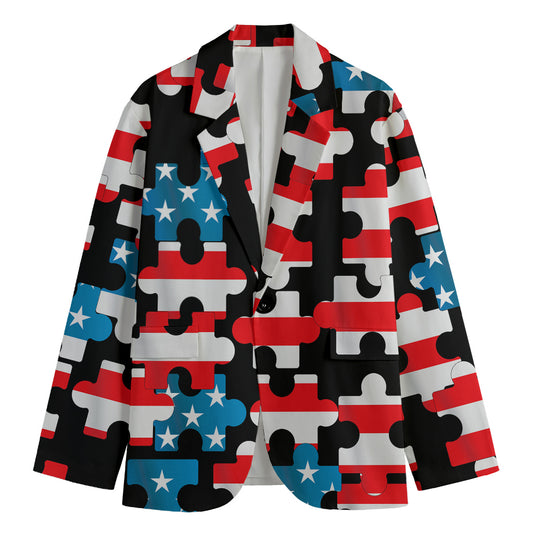 American Flag Jigsaw Puzzle Print Men's Blazer