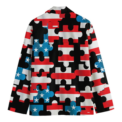 American Flag Jigsaw Puzzle Print Men's Blazer